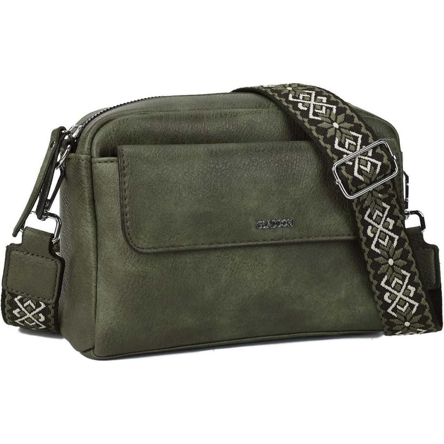 LuxusKollektion Handytasche Umhängetasche Damen PU Leder Crossbody Riemen abnehmbar Oliv-grün