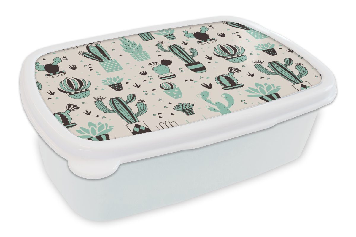 MuchoWow Lunchbox Muster - Kaktus - Topf, Kunststoff, (2-tlg), Brotbox für Kinder und Erwachsene, Brotdose, für Jungs und Mädchen weiß