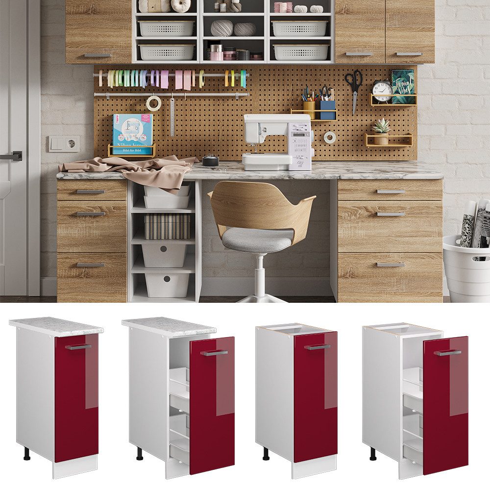 Vicco Schranksystem R-Line, Bordeaux Hochglanz/Weiß, 30 günstig online kaufen