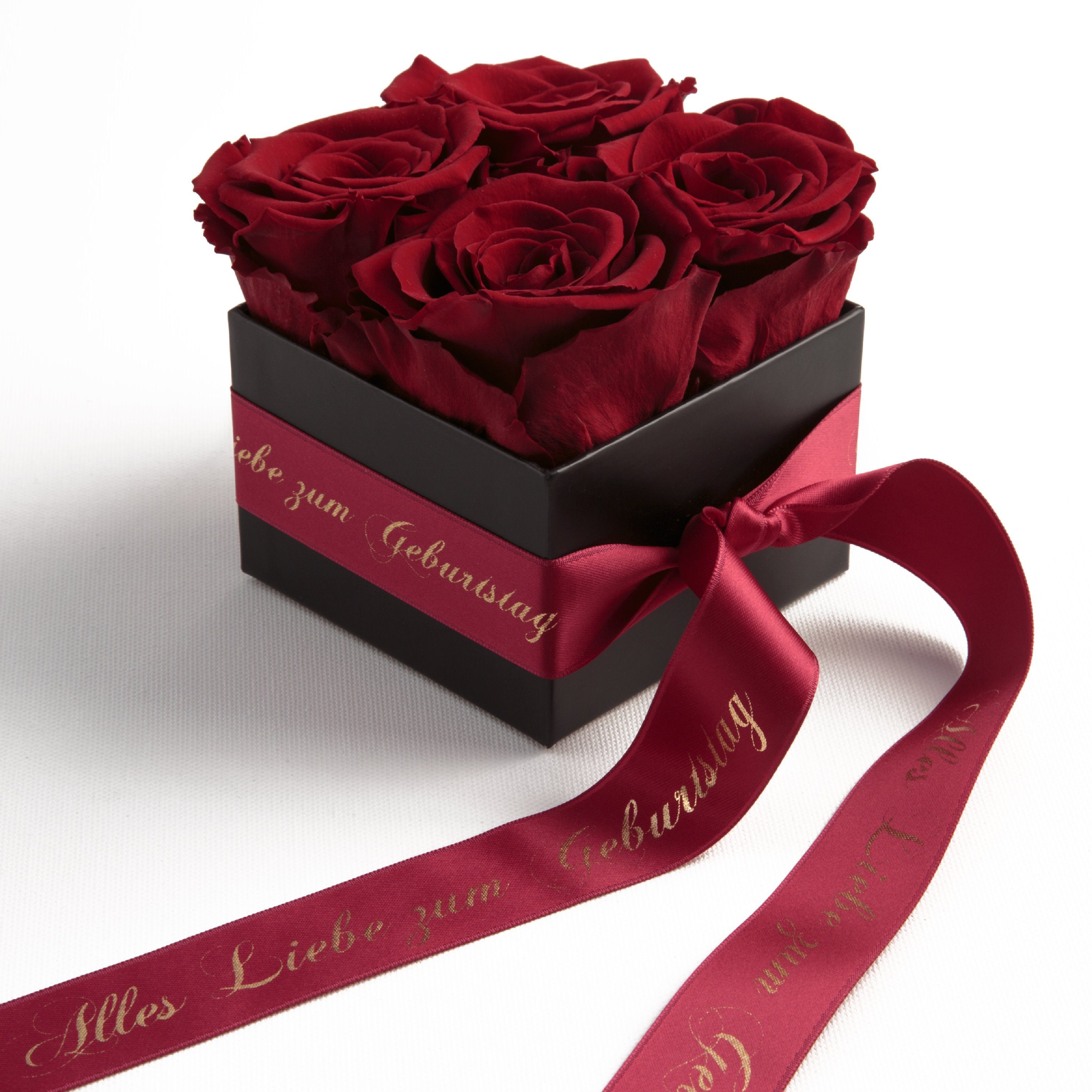 ROSEMARIE SCHULZ Heidelberg Dekoobjekt Rosenbox echte Rosen Alles Liebe zum Geburtstag Geschenk für Frauen (1 St), Echte konservierte Rosen Dunkelrot