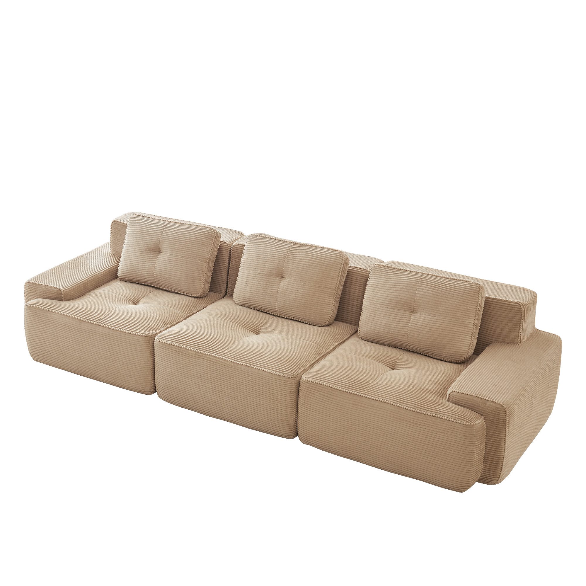 Leawin Sofa Cloud Modulsofa Boneless Ecksofa, Corduroy 3-Sitzer Tiefsitz, Modulares Cloud-Sofa ohne Montage, weich & flexibel fürs Wohnzimmer