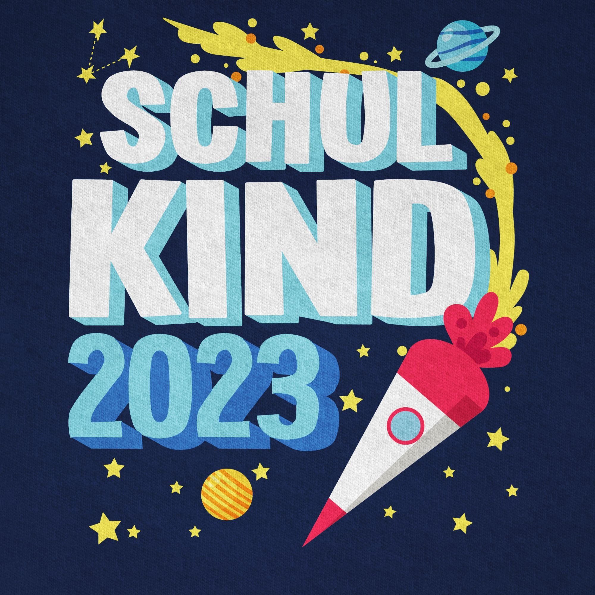 1 - Schulkind Schulanfang Rakete 2023 Shirtracer Einschulung Dunkelblau T-Shirt Junge Geschenke