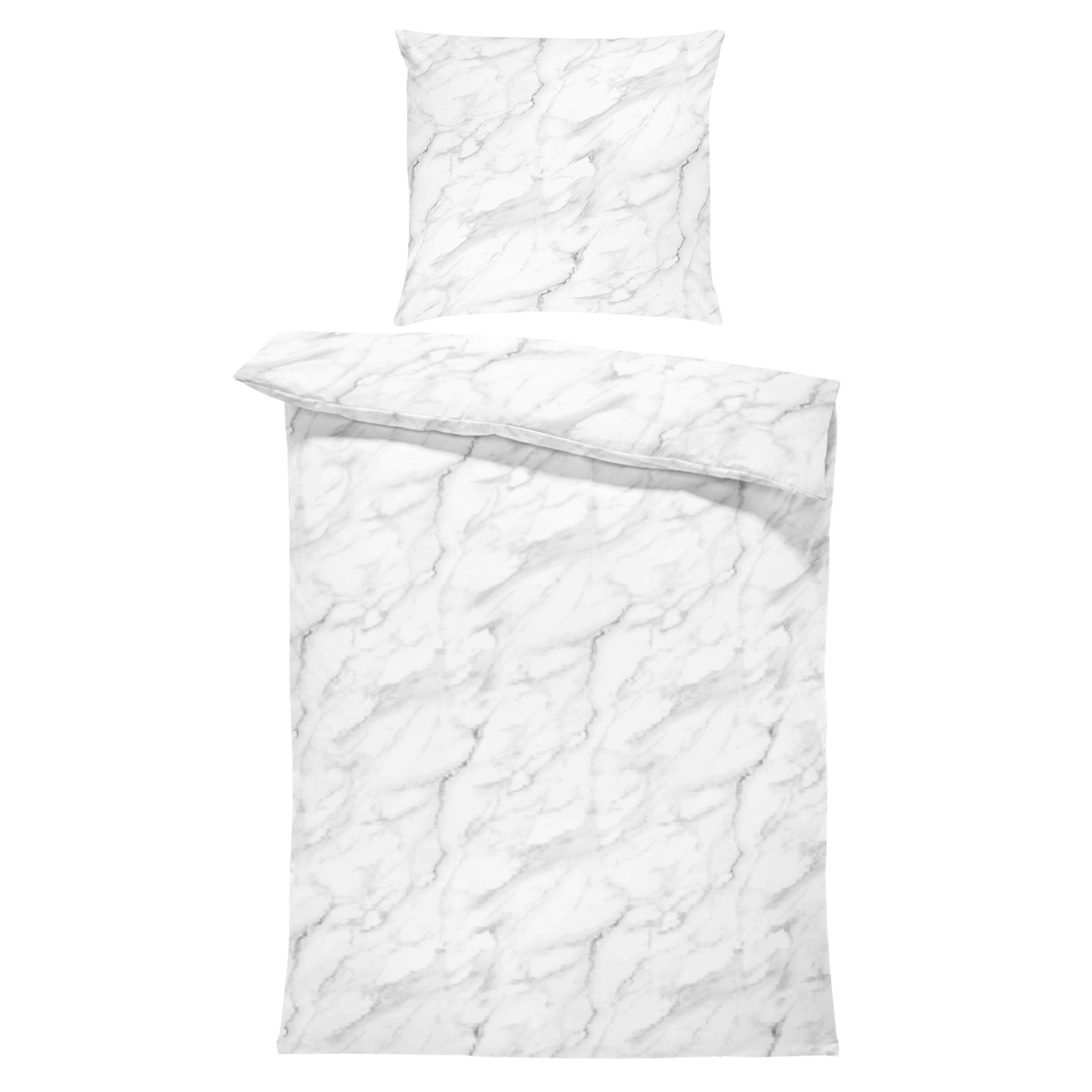 MTOnlinehandel Bettwäsche Marmor 135x200 + 80x80 cm, 100% Baumwolle, Renforcé, 2 teilig, modern in weiß grau, für Teenager & Erwachsene