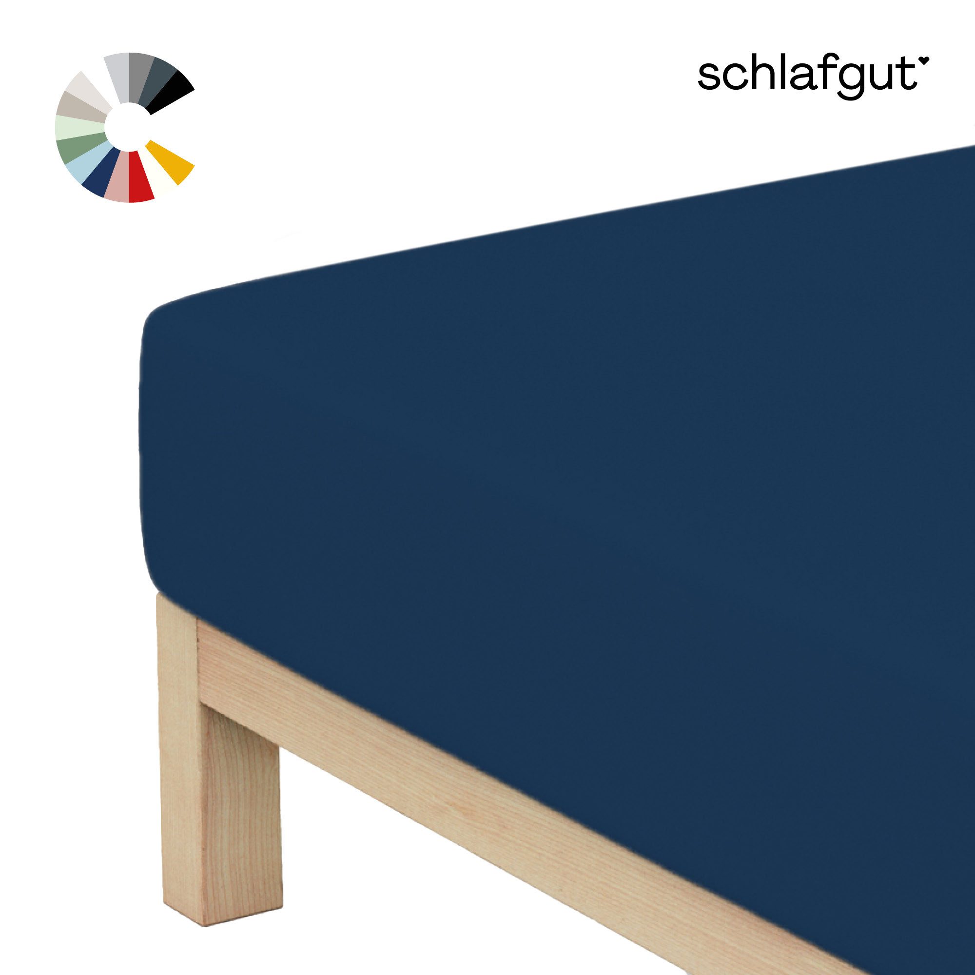 Schlafgut Spannbettlaken Basic Cotton Bettlaken, 160 g/m², 100% Baumwolle, Spannbetttuch, Jersey, Gummizug: rundum, (1 Stück), Spannbettlaken bis 20 cm Matratzenhöhe, bügelfrei und pflegeleicht