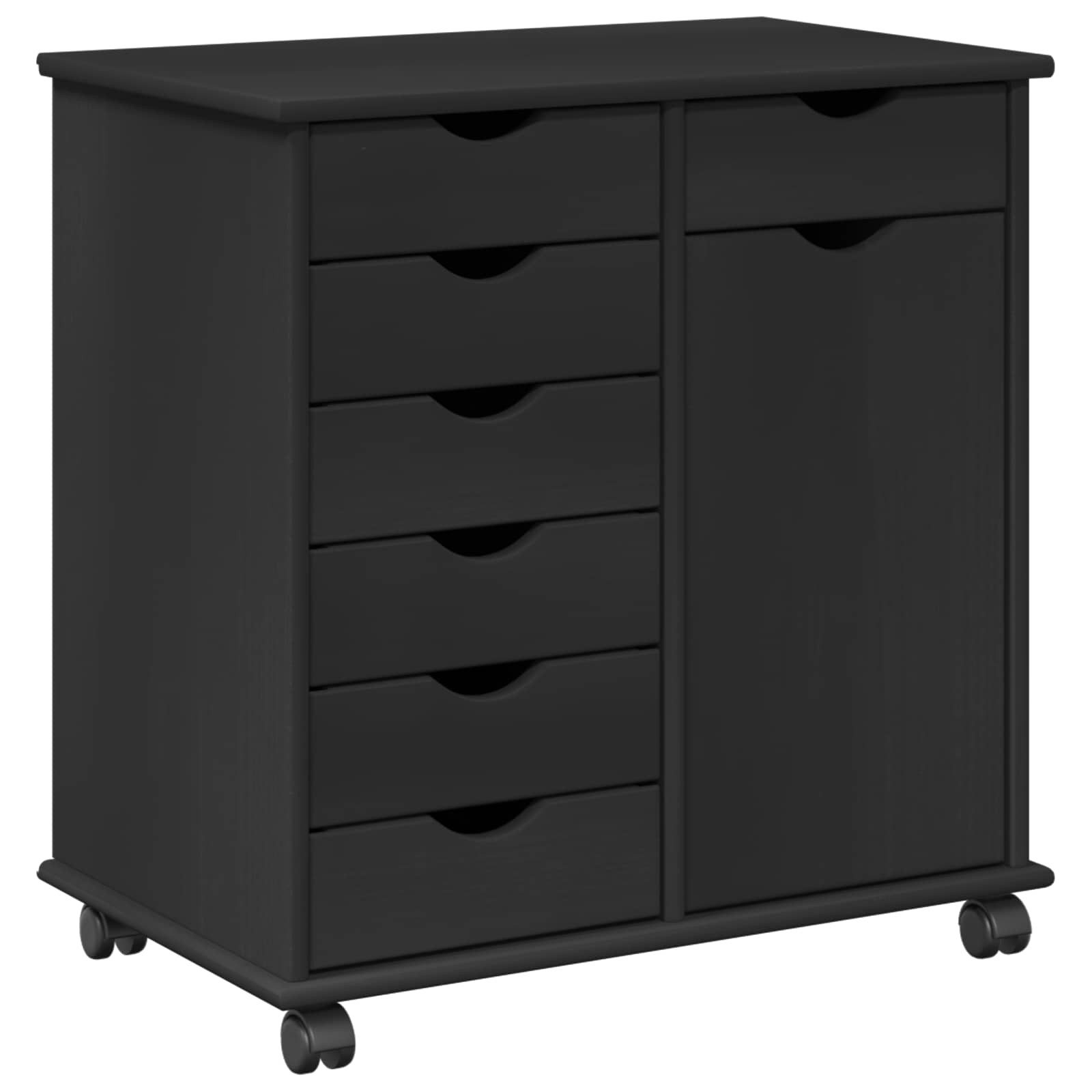 vidaXL Rollcontainer Rollschrank 63,5 x 39 x 65,5 cm Massivholz Kiefer Schwarz, (1 St)