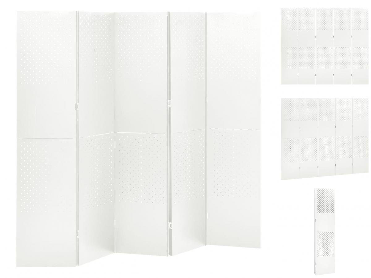 vidaXL Raumteiler Paravent Trennwand Spanische Wand 5-tlg Raumteiler Weiß 200x180 cm Sta | Raumteiler-Regale