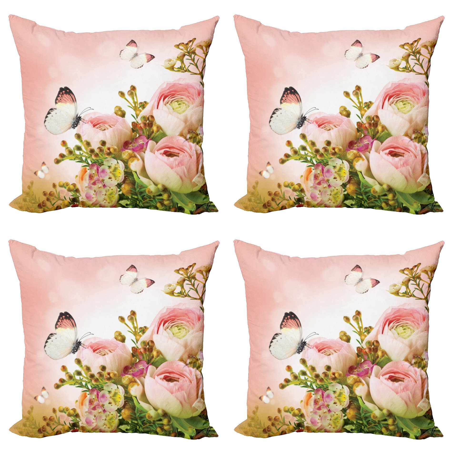 Kissenbezüge Modern Accent Doppelseitiger Digitaldruck, Abakuhaus (4 Stück), Schmetterling Blühende Feminine Roses