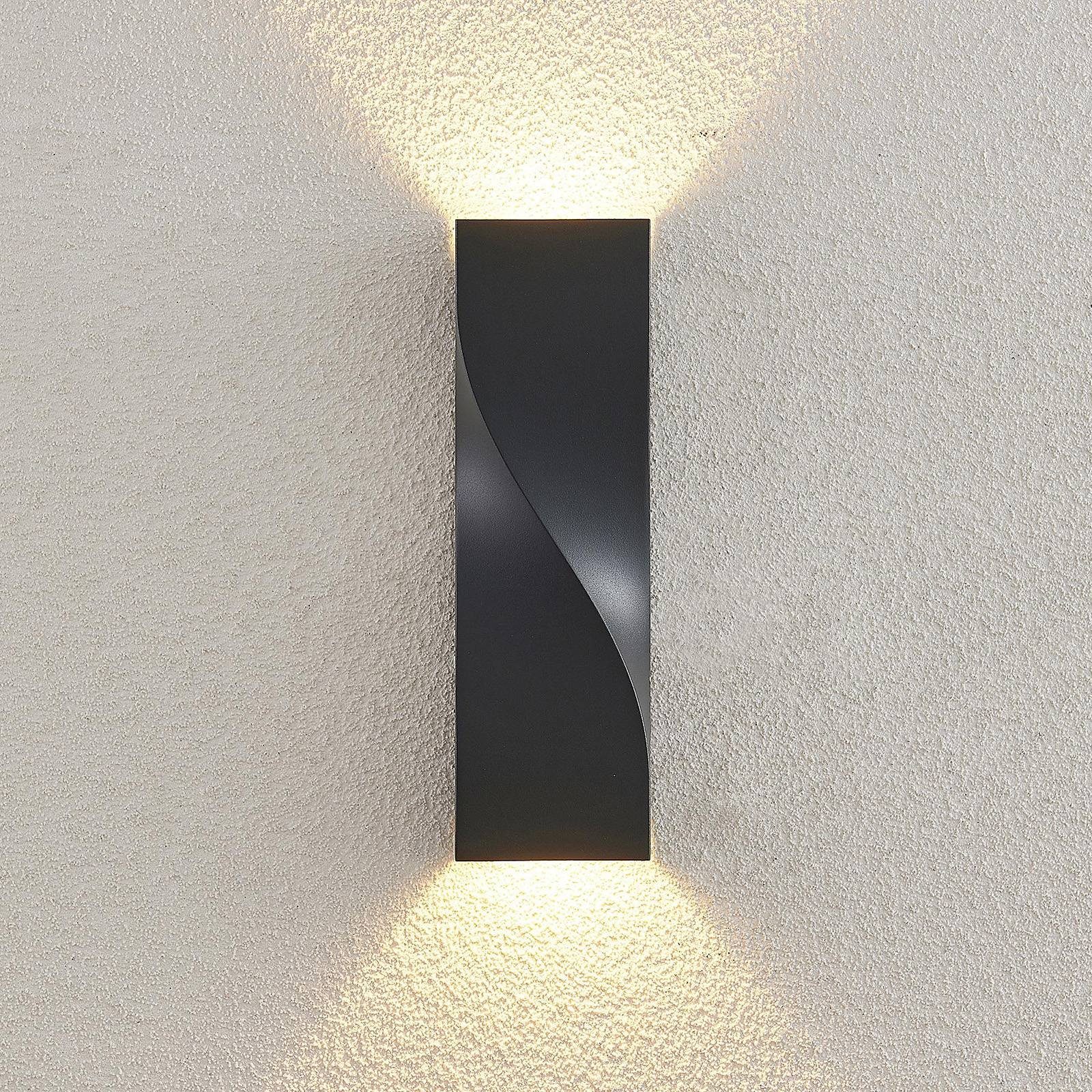 Modern, Tibelya, flammig, fest Außen-Wandleuchte Lucande Aluminium, anthrazit, LED verbaut, 1 LED-Leuchtmittel Polycarbonat, inkl. warmweiß,