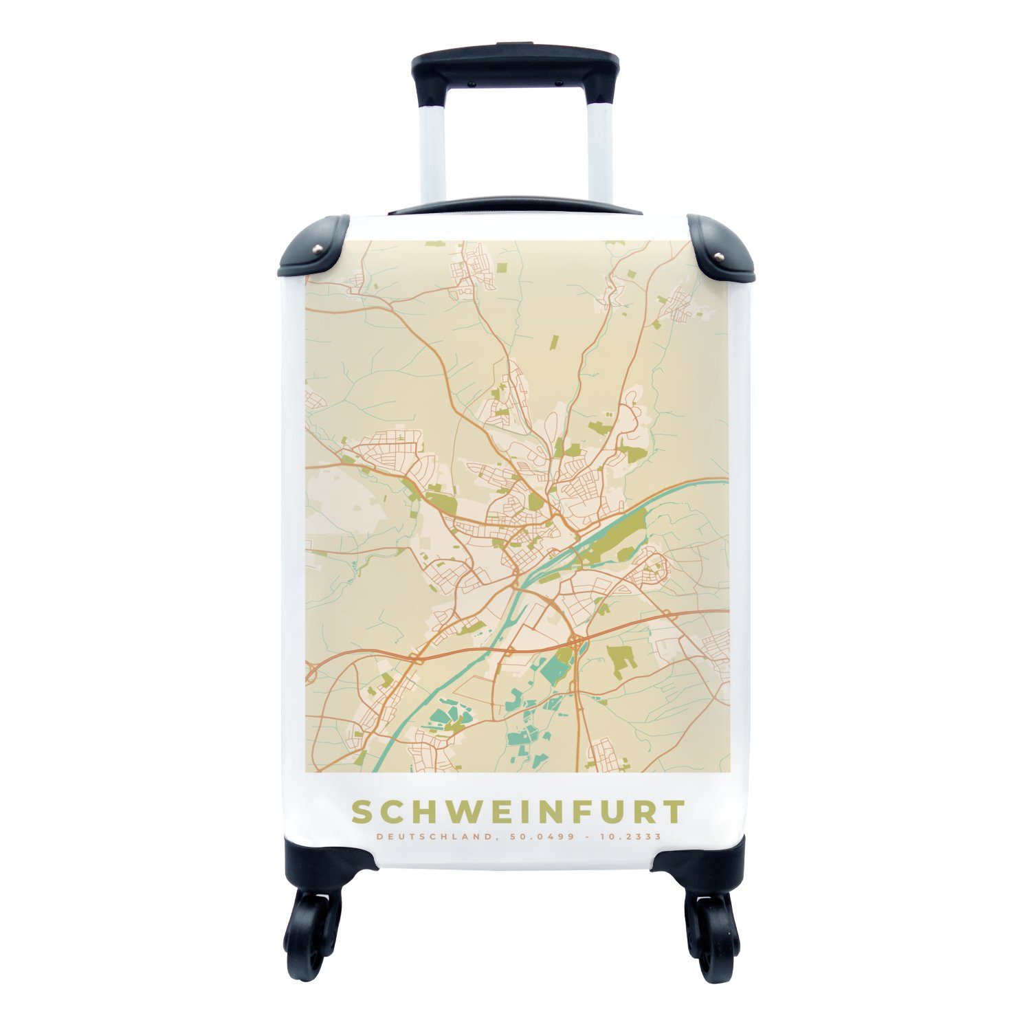 MuchoWow Handgepäckkoffer Schweinfurt - Karte - Vintage - Stadtplan, 4 Rollen, Reisetasche mit rollen, Handgepäck für Ferien, Trolley, Reisekoffer