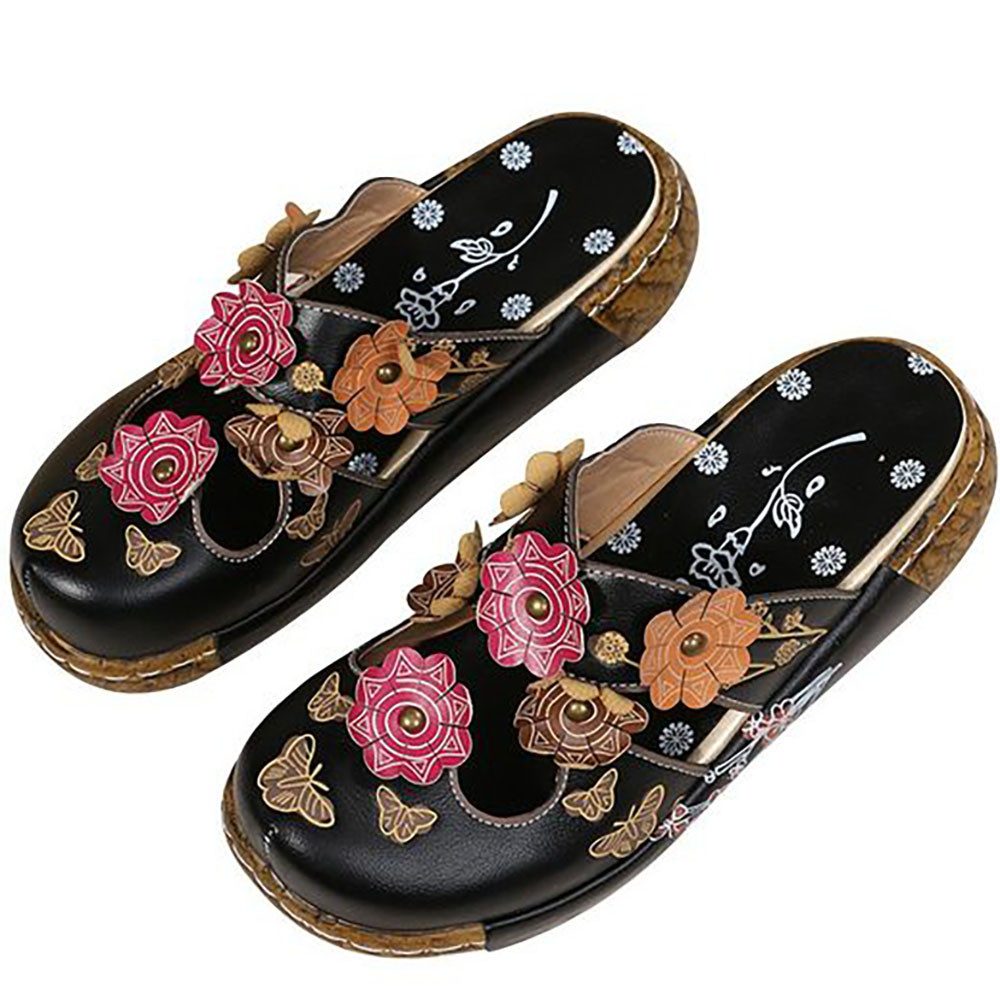 Fivejoy Schlappen Damen Sandalen Vintage Blume Pantoletten Hausschuhe Clog Clog