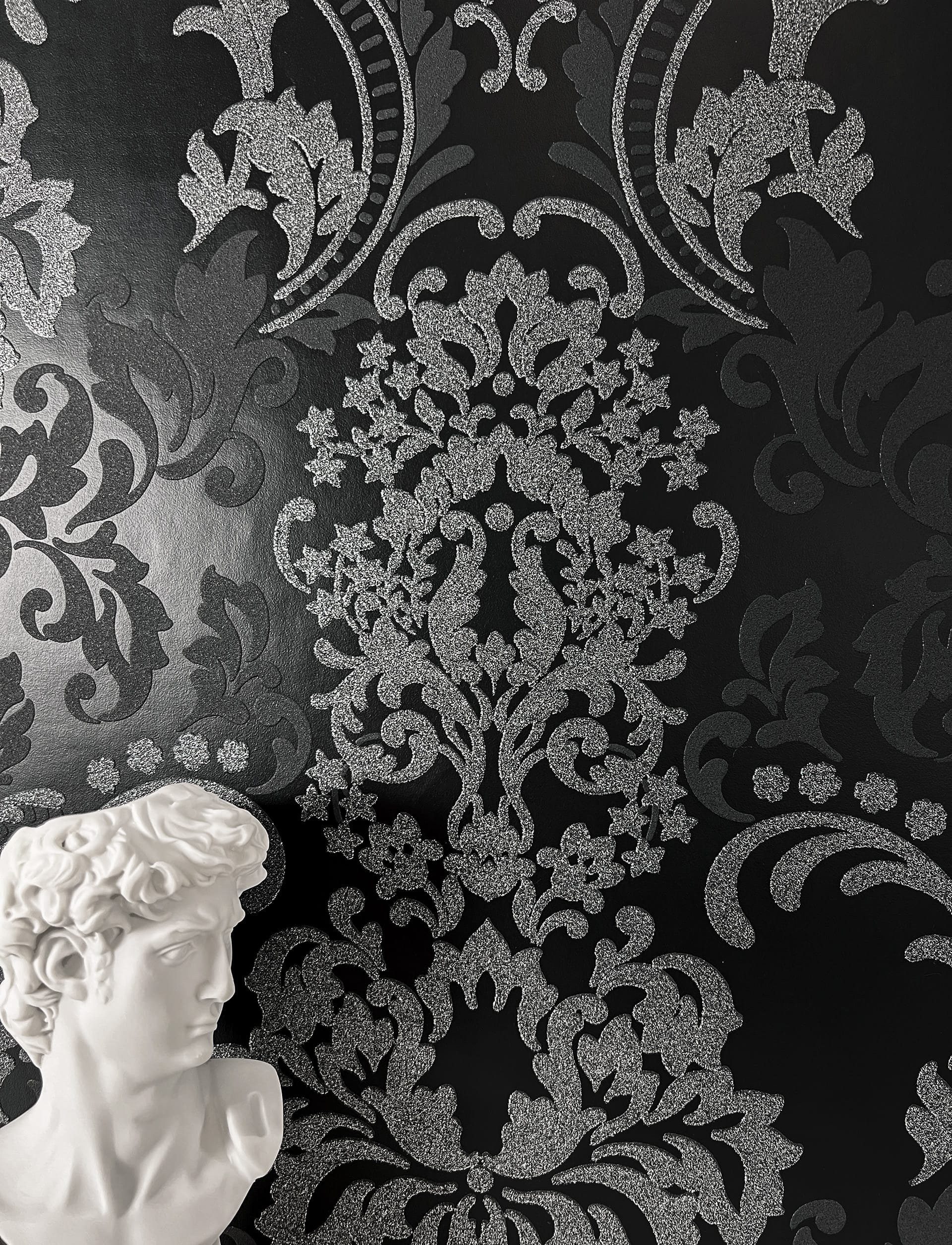 Newroom Vliestapete, Schwarz Barocktapete Barock Glänzend - Mustertapete Kl günstig online kaufen