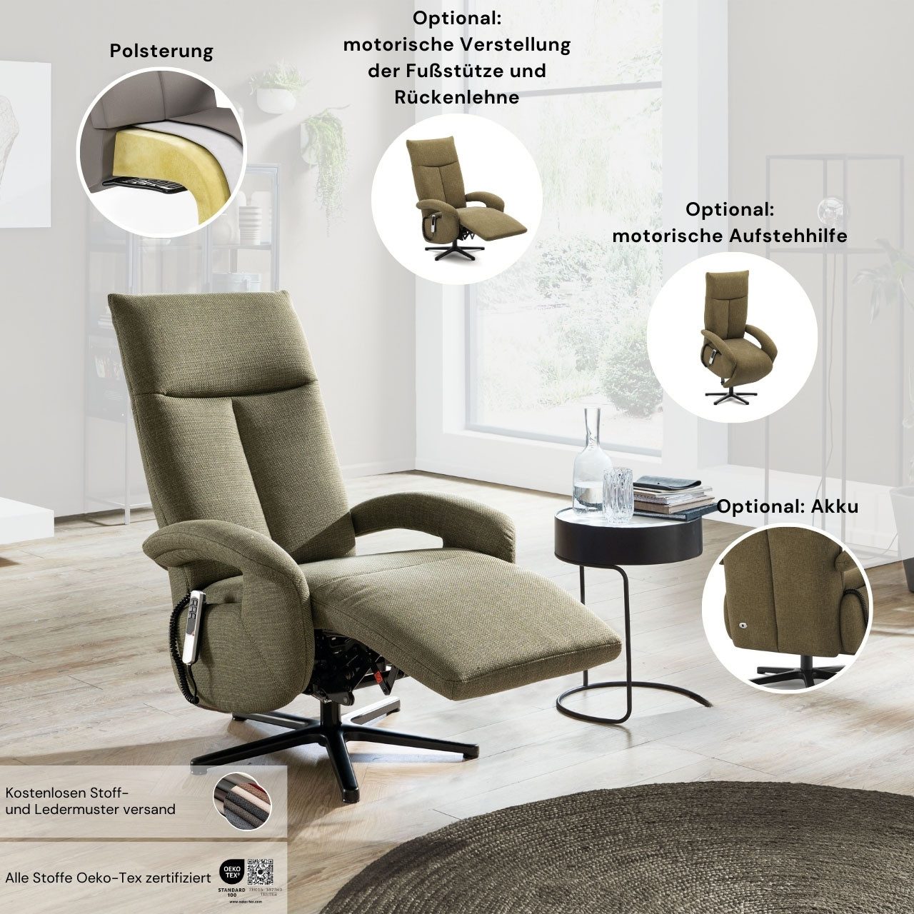 sit&more TV-Sessel Emely, inkl. Kopfteilverstellung & 360° Drehfunktion, wahlweise mit 2 Motoren, Akku & Aufstehhilfe