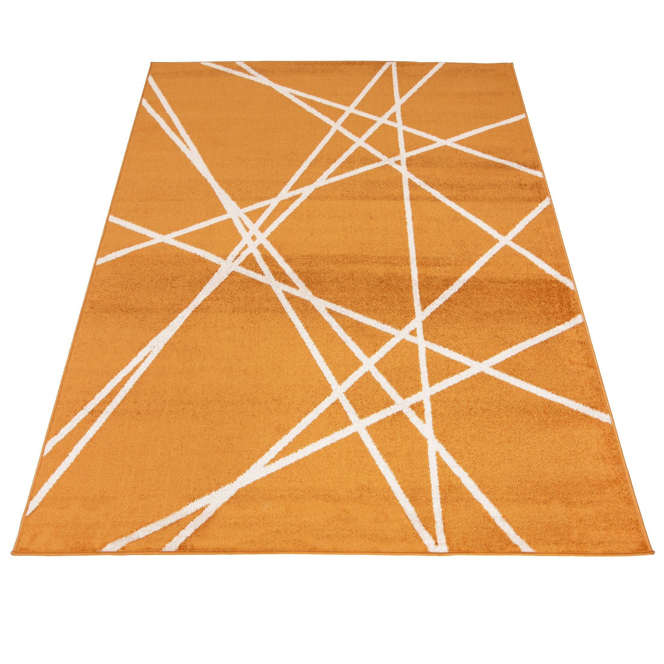 Geometrisch x Mazovia, Höhe für Kurzflor, Geeignet Fußbodenheizung, Modern - Kurzflor Muster Orange cm, mm, 80 7 Teppich Designteppich farbe 150