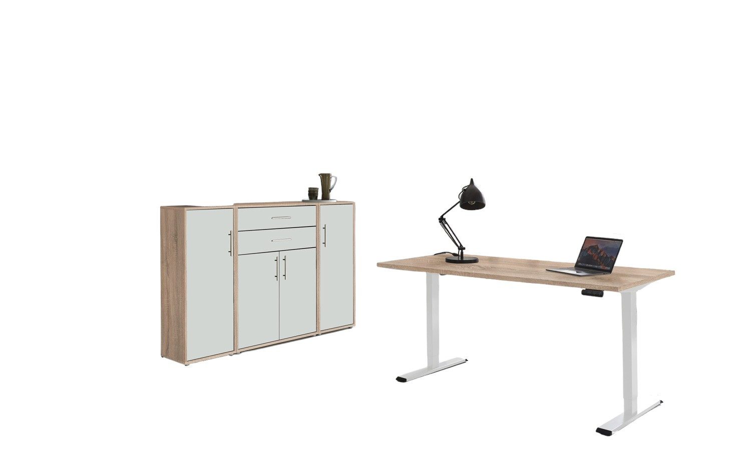 moebel-dich-auf Büromöbel-Set e-OFFICE EDITION, (Büromöbel-Set, Set 16, elektrisch höhenverstellbarer Schreibtisch + Aktenschränke), stufenlos verstellbar 69-119 cm, mit Memory-Funktion