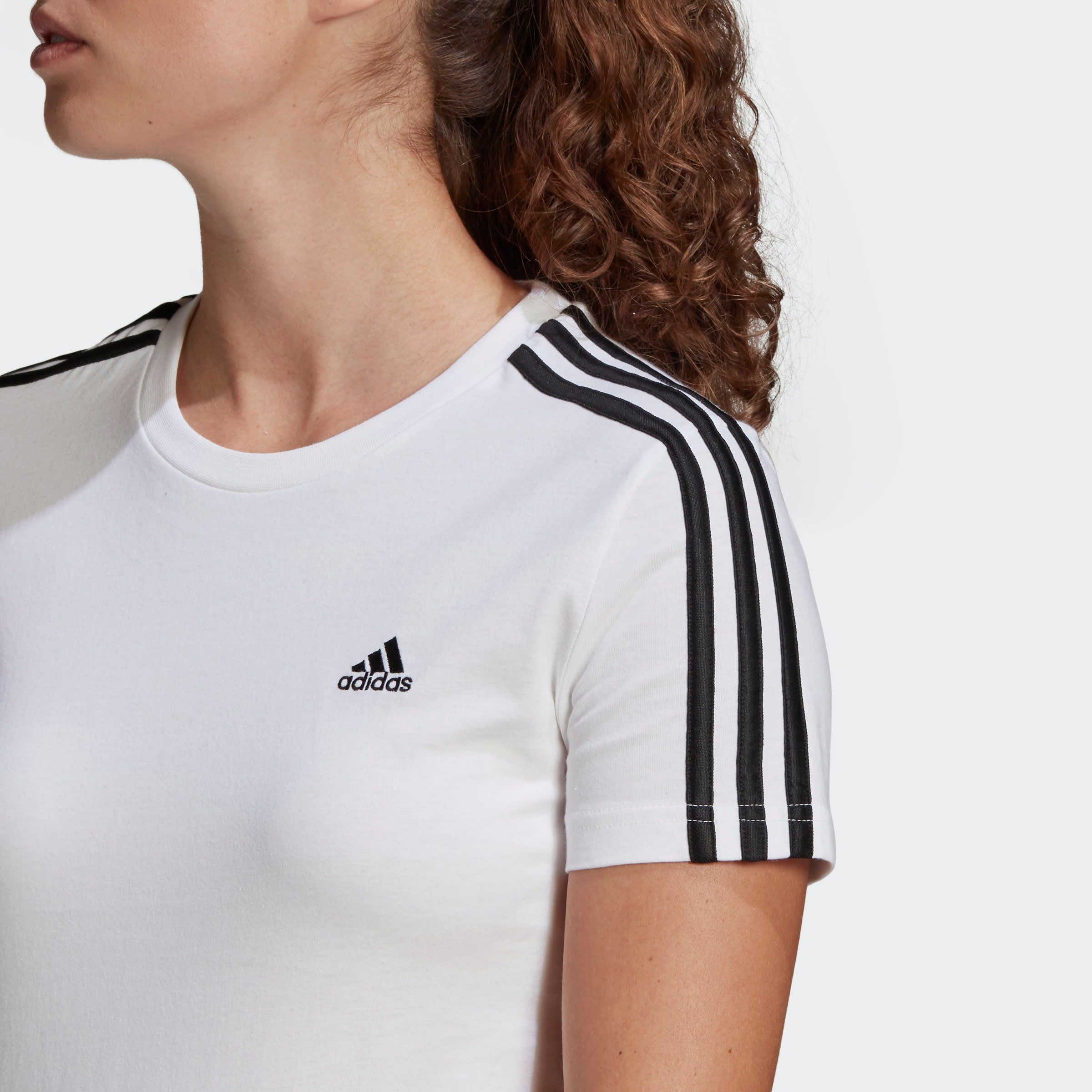 adidas Sportswear T-Shirt LOUNGEWEAR ESSENTIALS Black SLIM 3-STREIFEN / White