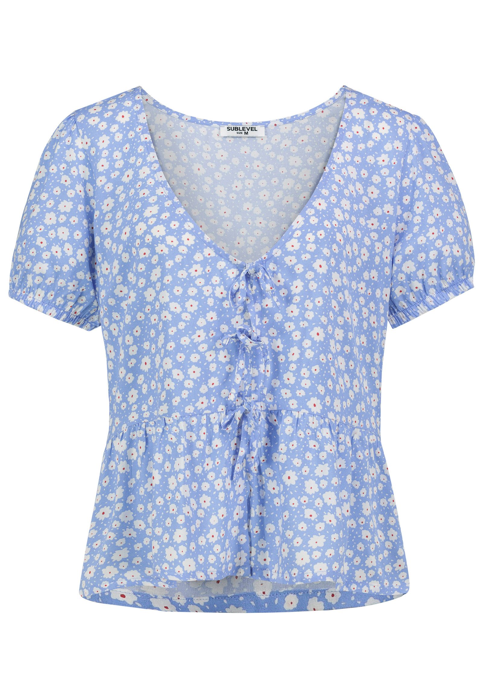 SUBLEVEL Blusenshirt Florales Muster, Schnürdetails, Kurzarm, günstig online kaufen