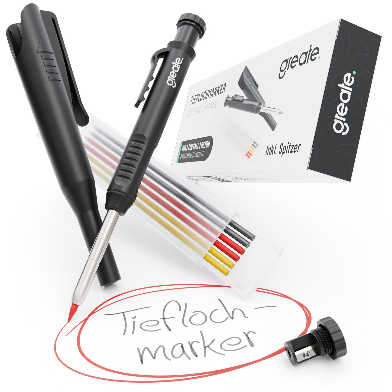 greate. Marker Tieflochmarker Bleistift - Handwerker Bleistift Baustelle, (1-tlg), inklusive Spitzer