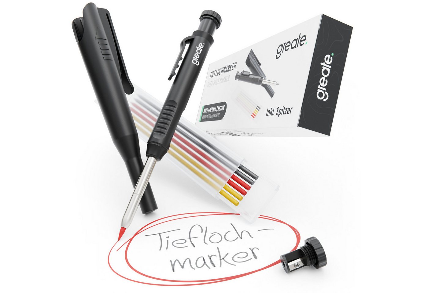 greate. Marker Tieflochmarker Bleistift - Handwerker Bleistift Baustelle, (1-tlg), inklusive Spitzer