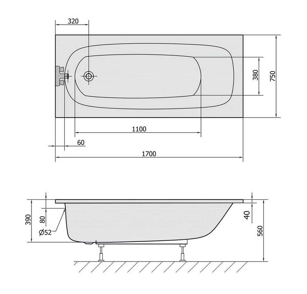 Thumbnail - HAK Badewanne EBRO Rechteckwanne, 170x75cm, weiß