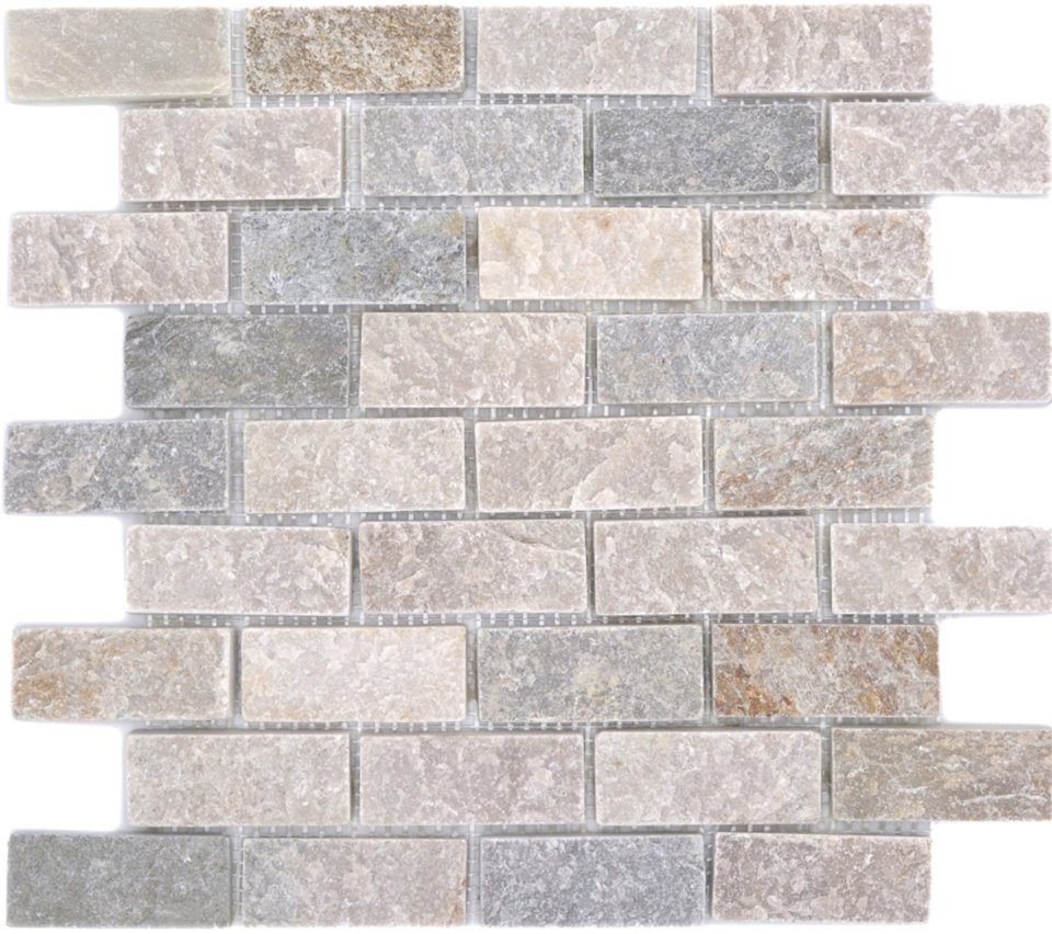 Mosani Mosaikfliesen Quarzit Naturstein Mosaik Fliese Brick beige grau Wand Boden Dusche