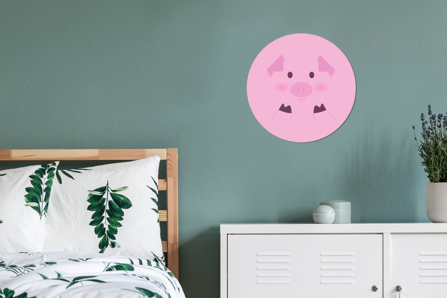 Tapetenaufkleber, einem Ferkels St), Wohnzimmer auf Wandsticker Tapetenkreis Illustration MuchoWow Kinderzimmer, für (1 Rund, rosa eines Hintergrund rosa Eine