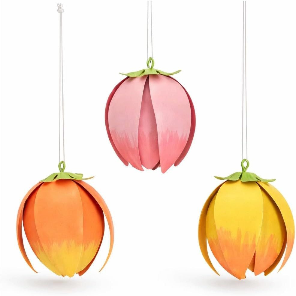 Logbuch-Verlag Dekofigur Hänger Blume Metall 3er-Set in Gelb, Orange, Rosa – je 5x6x5 cm –