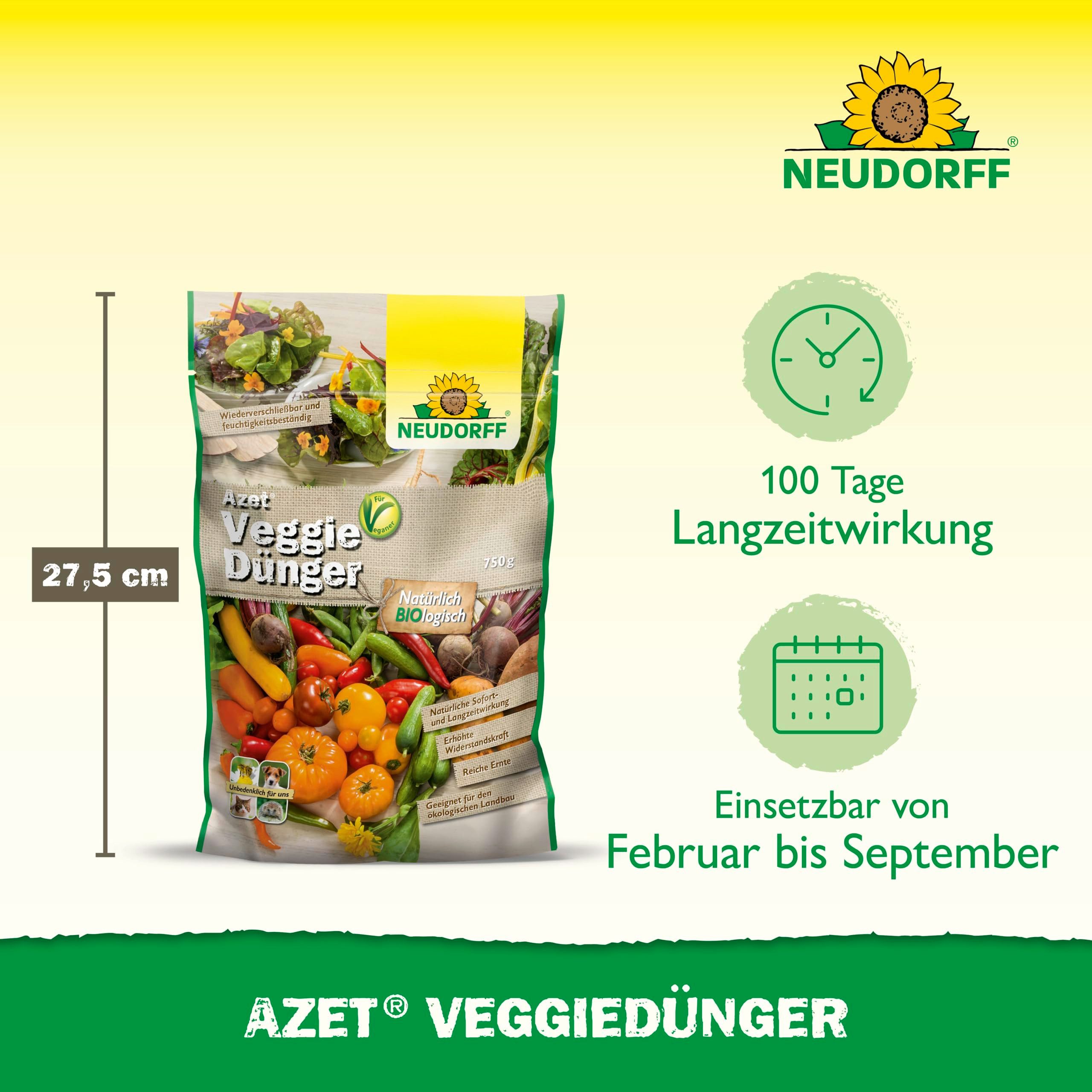 Neudorff Gemüsedünger Bio - Azet VeggieDünger 750 g, 100% pflanzlicher Universaldünger mit natürlicher Sofort- und 100 Tage Langzeitwirkung, für kräftige Pflanzen im Haus und Garten, sorgt für eine reiche Ernte