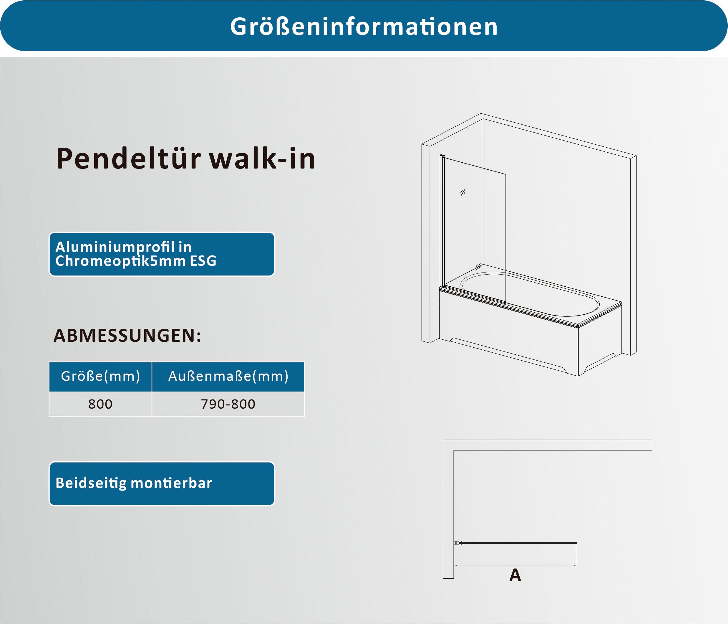 welltime Badewannenaufsatz BWA Nassau Single Clear, Sicherheitsglas