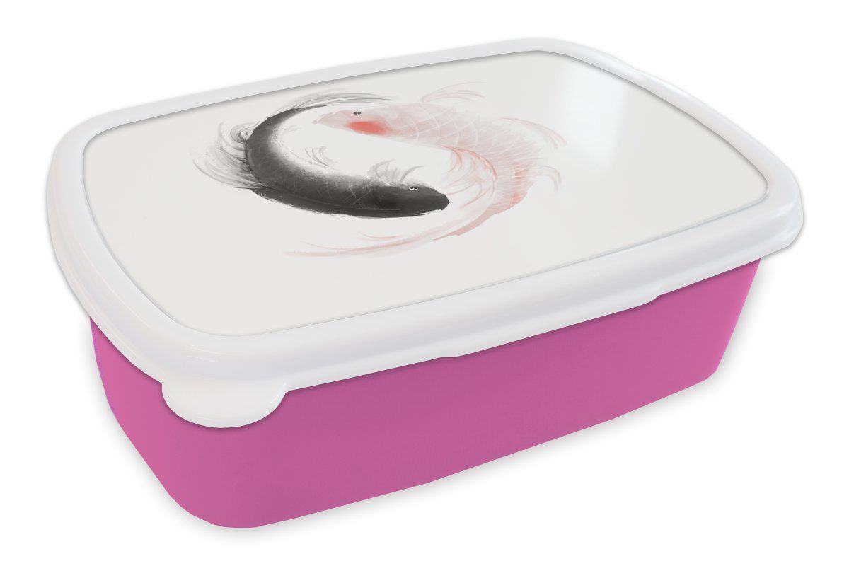 Brotbox Eine mit Erwachsene, rosa Logos Fischen, Illustration Snackbox, (2-tlg), Lunchbox Kunststoff Yin Mädchen, Kunststoff, des Brotdose und MuchoWow Yang Kinder, für