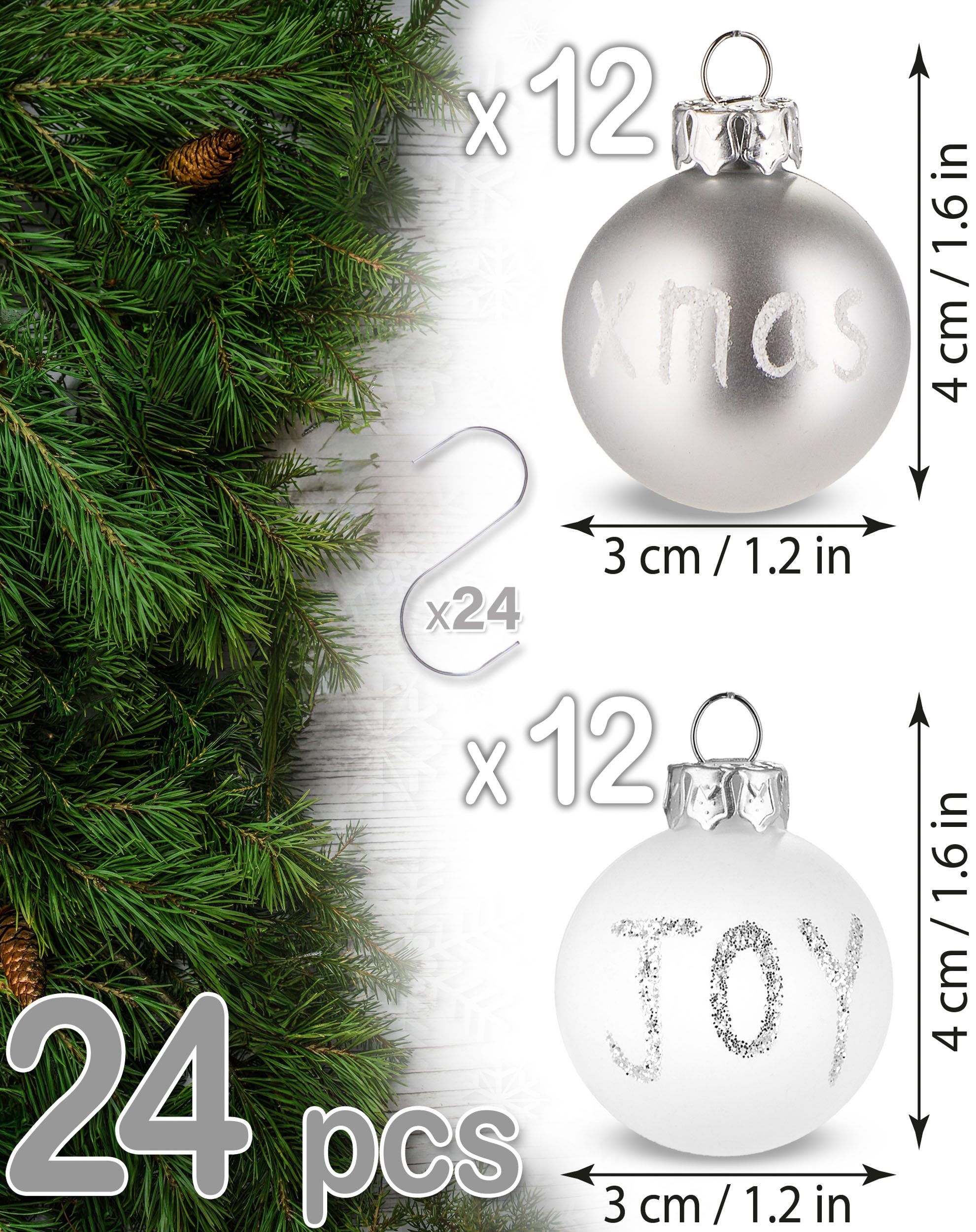 BRUBAKER Weihnachtsbaumkugel 24-teiliges Set Weihnachtskugeln Joy & Xmas - 3 cm Mini Baumkugeln (24 St), für Weihnachtsbaum - Handbemalter Christbaumschmuck Kugeln