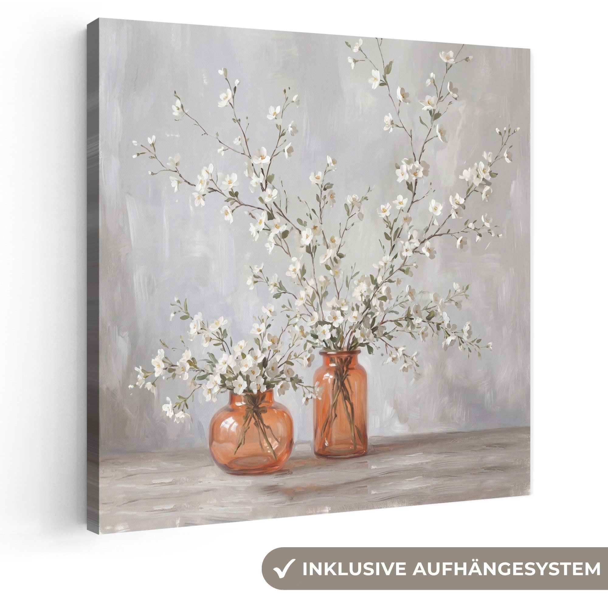 OneMillionCanvasses® Leinwandbild Vasen - Blumen - Orange, Fotodruck (1 St), Wandbild, Deko Schlafzimmer Wohnzimmer Flur 20x20 cm