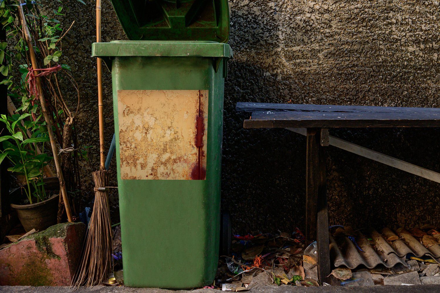 Stahl (1 MuchoWow - Mülltonne, Sticker, St), - Industriell Mülleimer-aufkleber, Rost Wandsticker - Eisen Abfalbehälter Container,