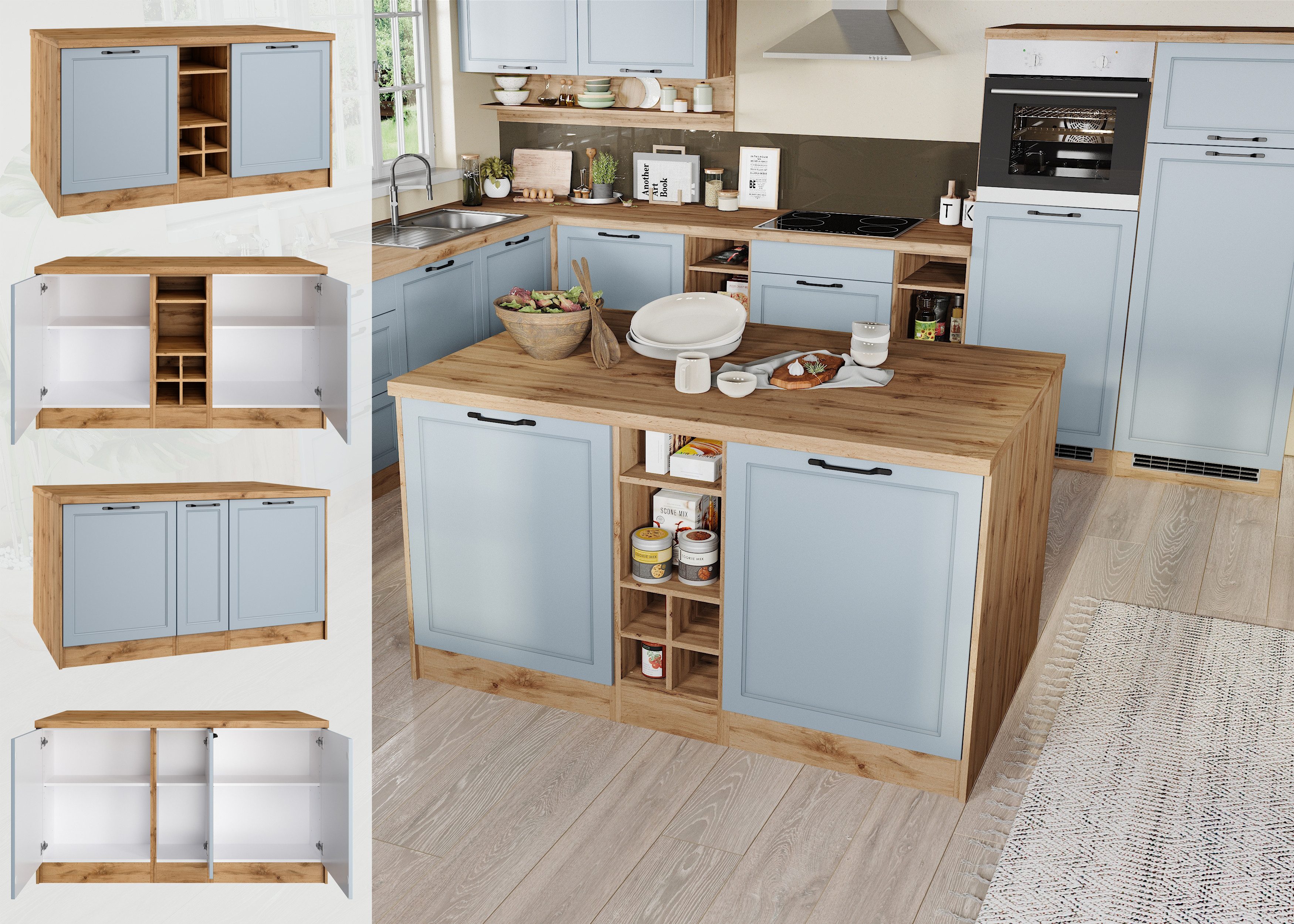 KOCHSTATION Кухниinsel KS-Lana, Breite 153 cm, MDF-Fronten, Arbeitsplatte 38mm stark