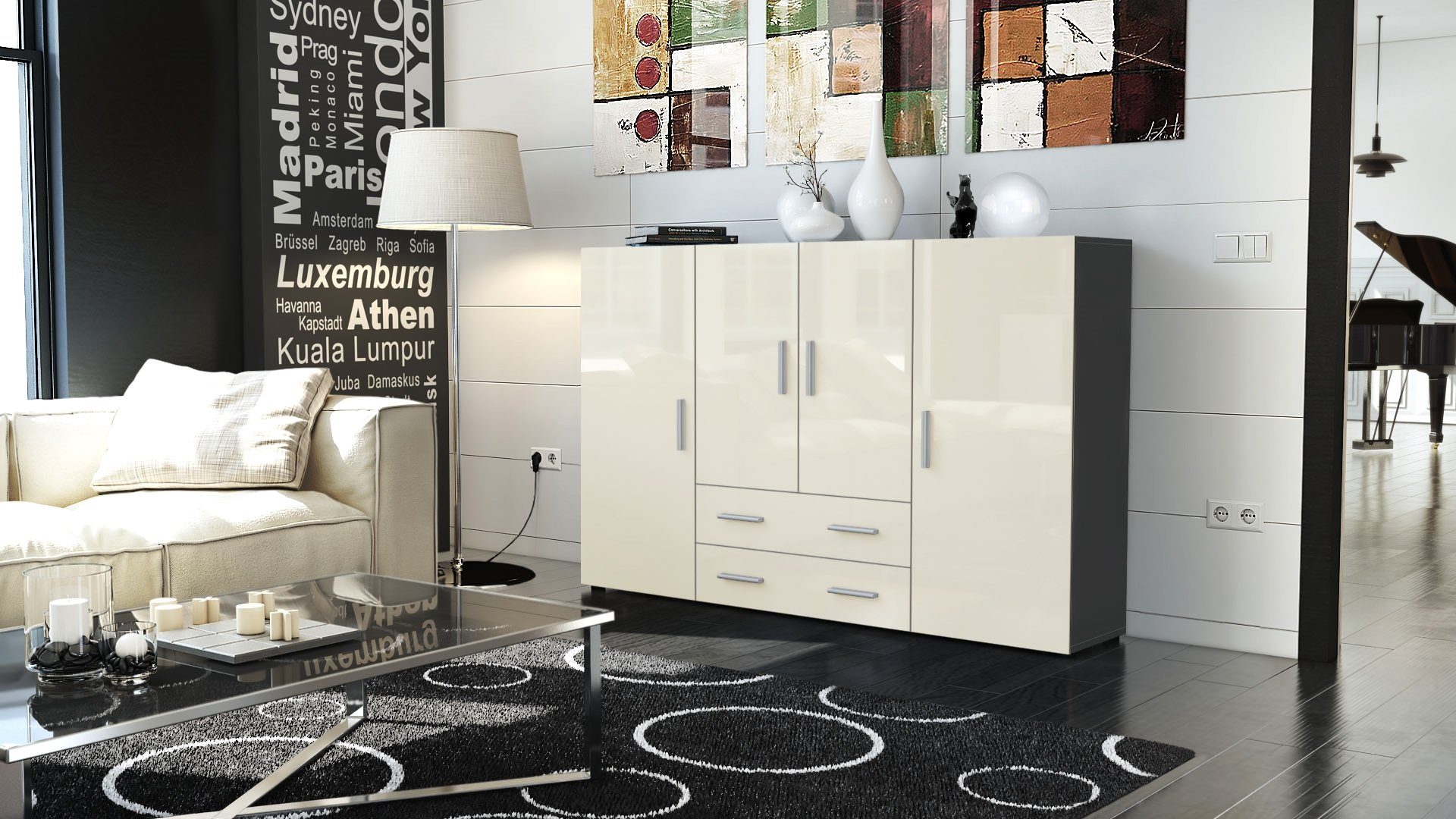 Vladon Highboard Nora (Anrichte mit 2 Schubladen und 4 Türen, mit insgesamt günstig online kaufen