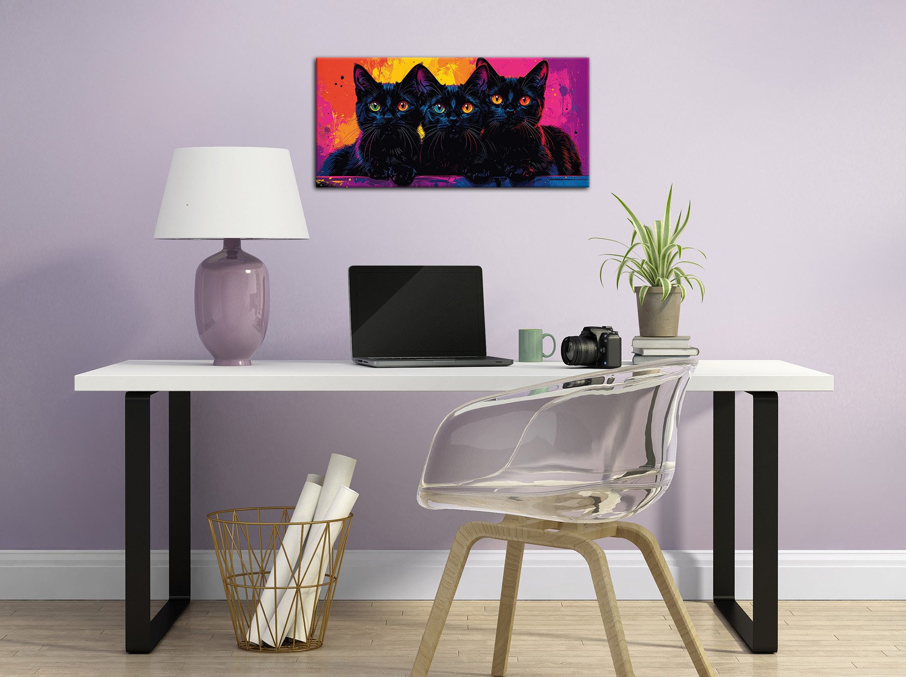 Bönninghoff Bild Wandbild BUNTE KATZE 33x70 cm – Leinwandbild Keilrahmen Deko modern, Katze, Katzen, Katzenbilder, auf Keilrahmen gespannt – Bild 3 von 5