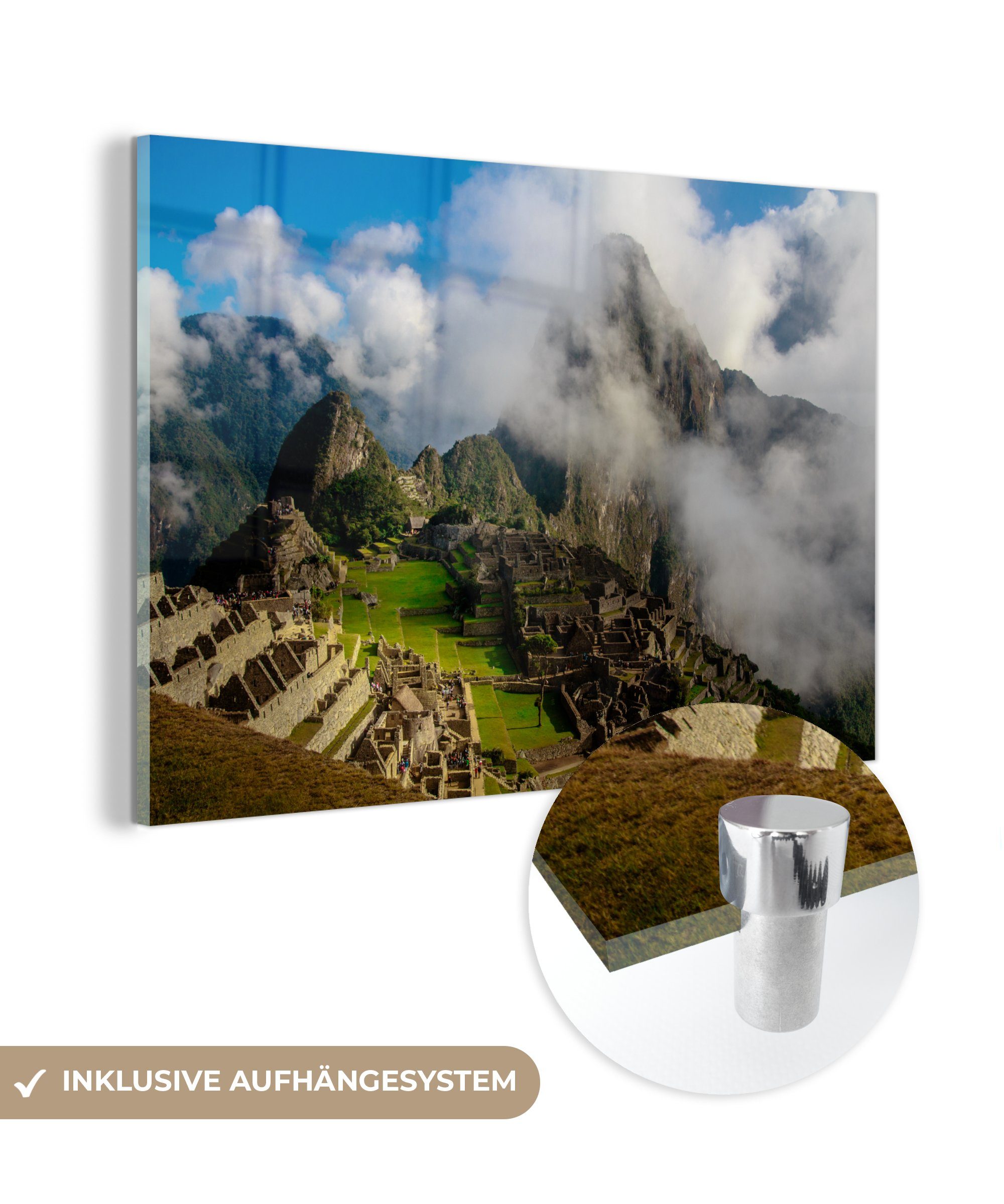 MuchoWow Acrylglasbild Berg - Machu Picchu - Peru, (1 St), Acrylglasbilder Wohnzimmer & Schlafzimmer