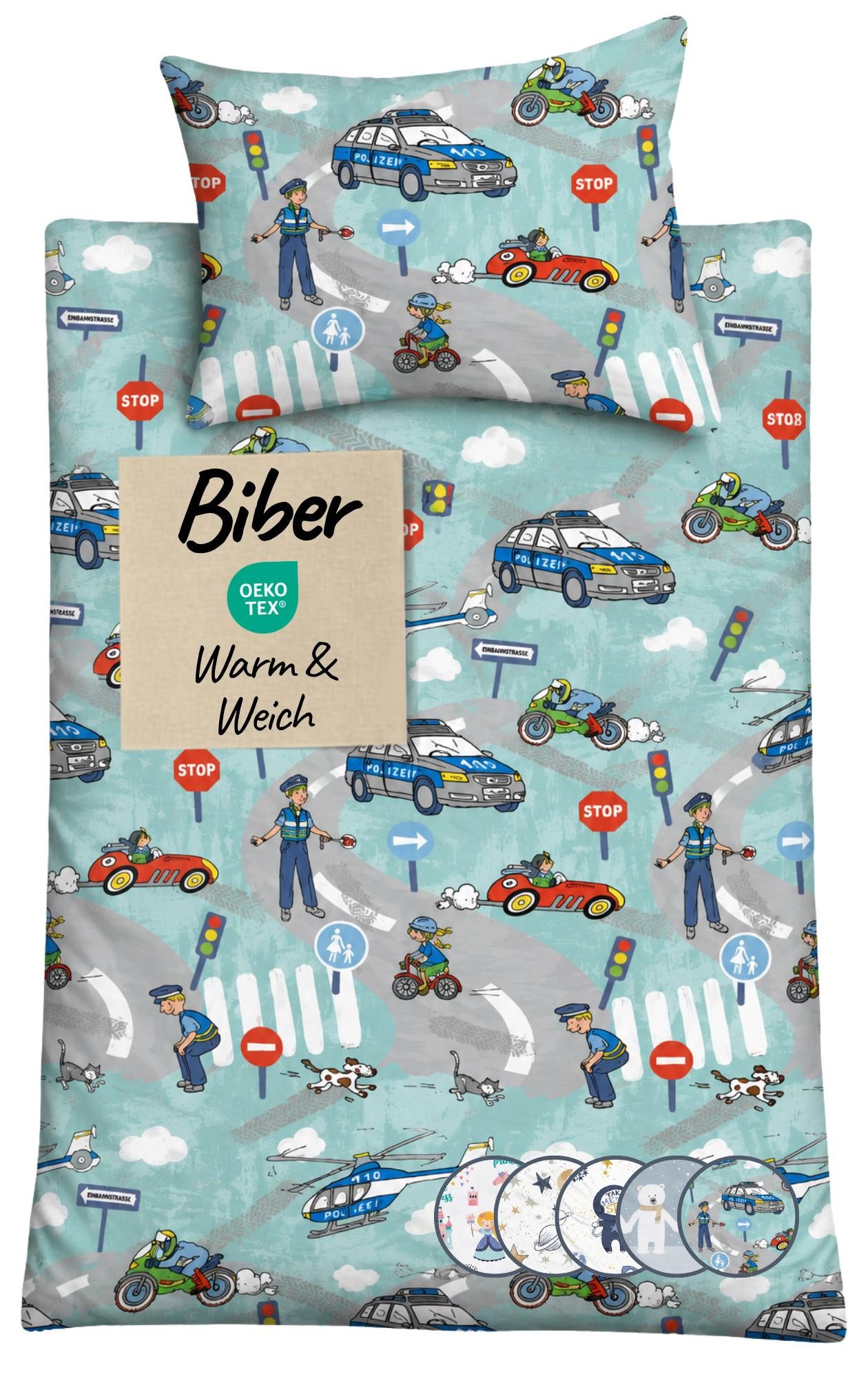 Carpe Sonno Kinderbettwäsche Biber Winter Bettwäsche 100 x 135 & 135 x 200 Kinder Baby Kuschelig, Biber, 2 teilig, Warm & Weich - Babybettwäsche 100x135 - 100% Baumwolle - Polizei