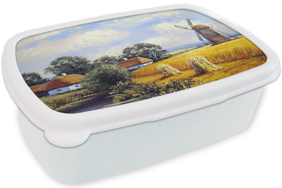 Gemälde (2-tlg), - für weiß und Kunststoff, Bauernhof - Lunchbox Jungs für Erwachsene, Kinder Mühle Ölfarbe, Brotdose, Mädchen - Brotbox MuchoWow und