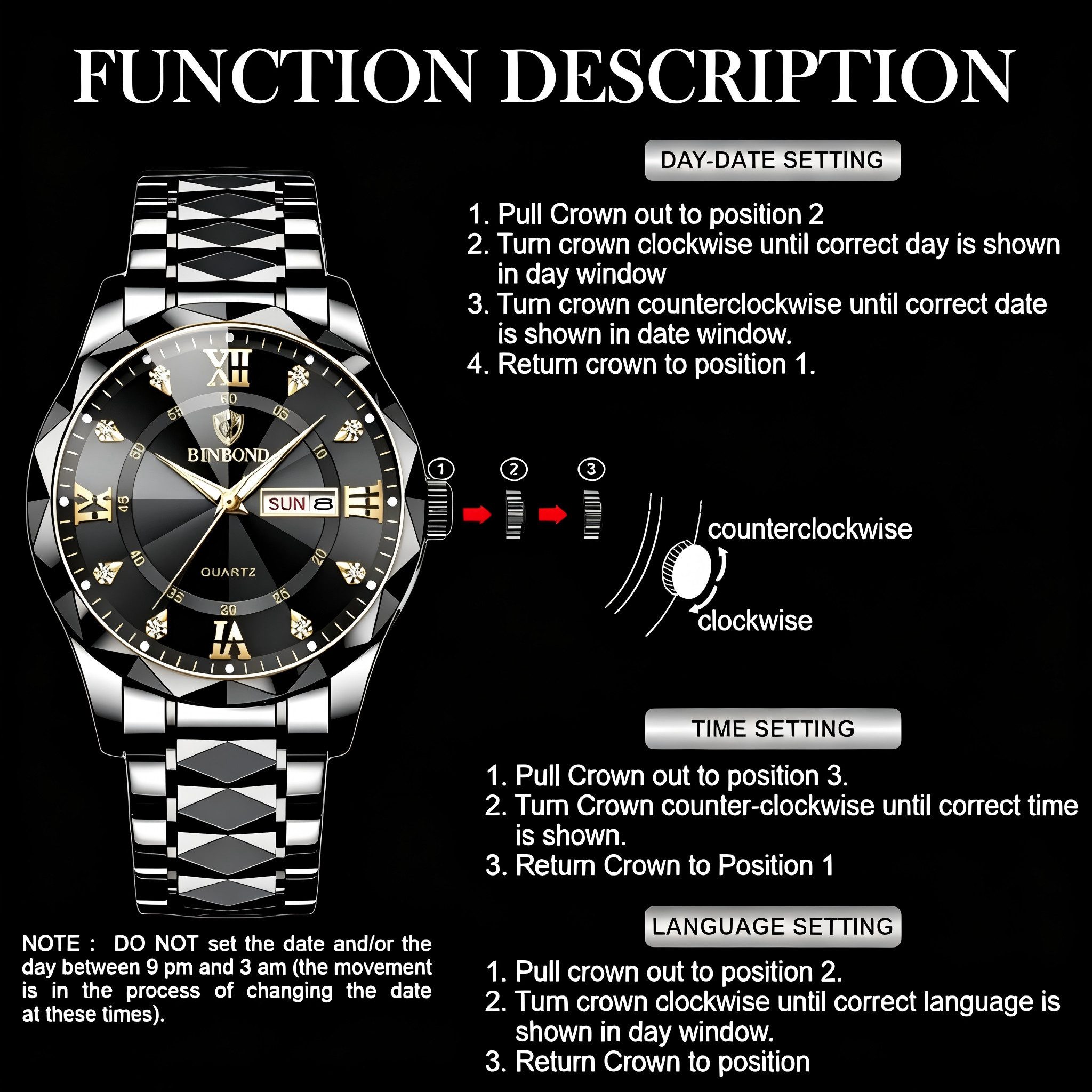 ibettertec Quarzuhr Quarzuhr Multifunktionsuhr Armbanduhr, Chronograph Herrenuhr, (Edelstahl Armbanduhr, Herren Uhr Edelstahl Armbanduhr Herrenuhr), Männer Uhr Große Zahlen Ziffern 3Bar Wasserdicht Datum Analog