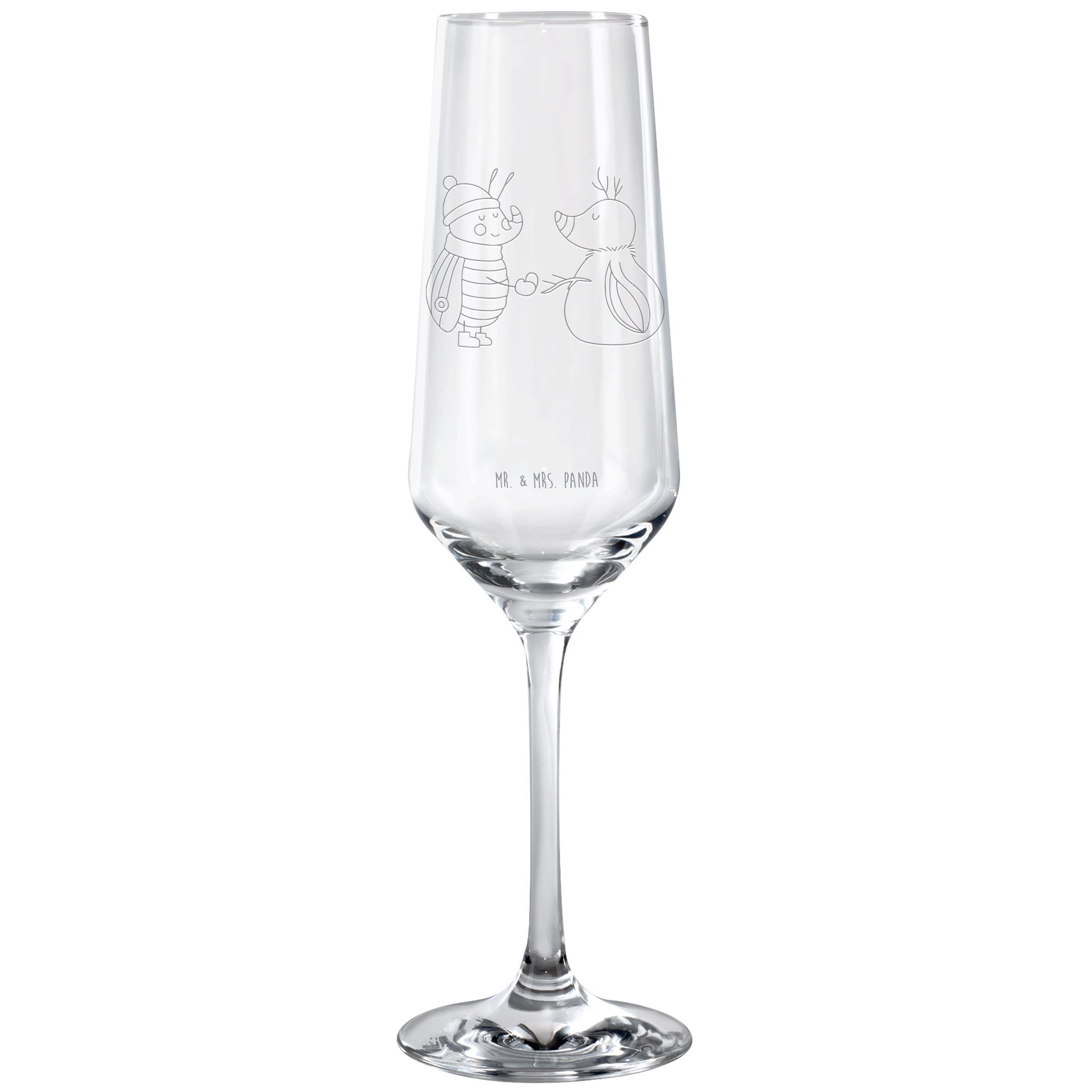 Mr. & Mrs. Panda Sektglas Nachtfalter Schneemann, Sektglas, Transparent, Schnee, Winterzeit, Wi, 1-tlg., Premium Glas