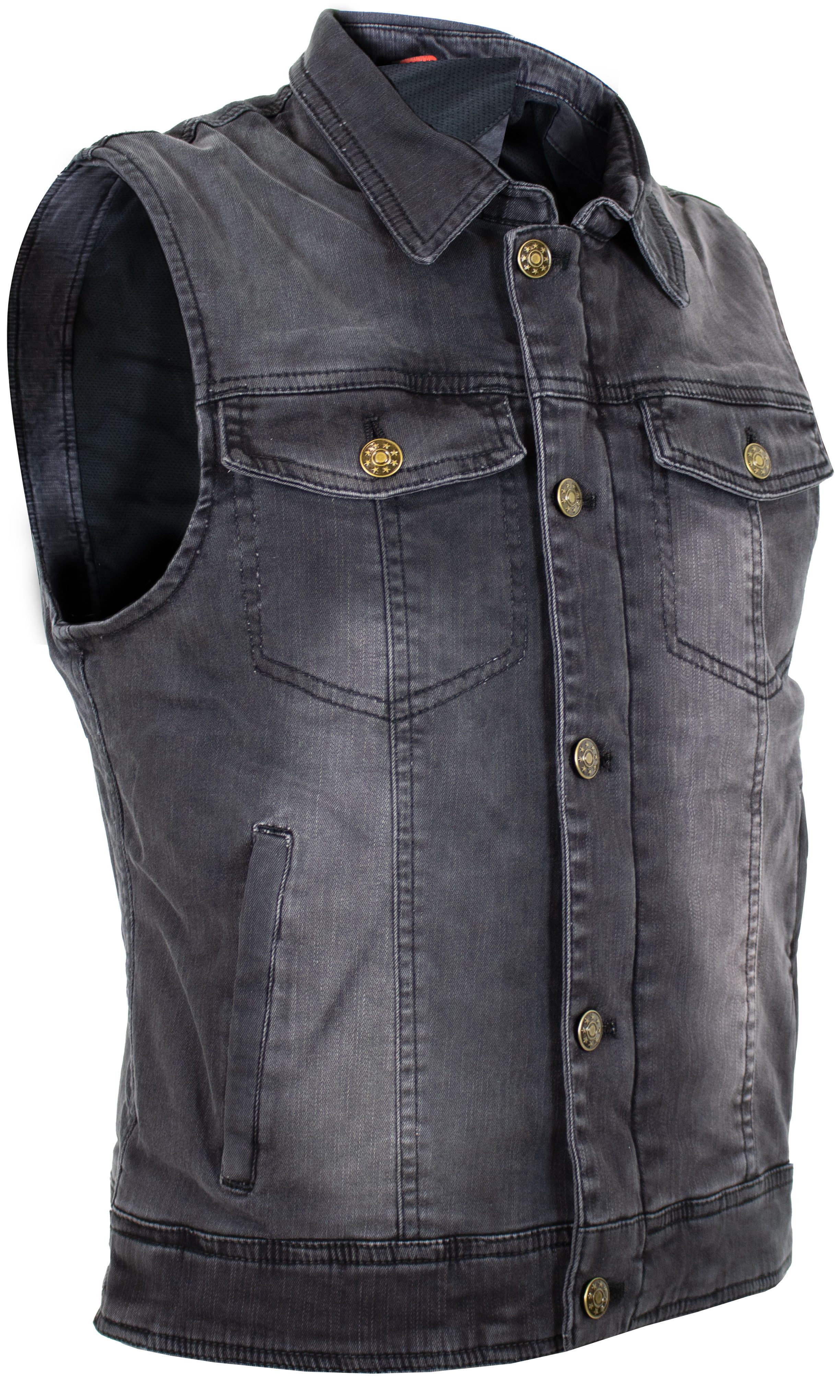 MDM Jeansweste Jeans Weste Unisex Slim Fit Stretch Denim mit Mesh Futter Unisex Stretch Jeansweste mit Mesh Futter und Reißverschluss