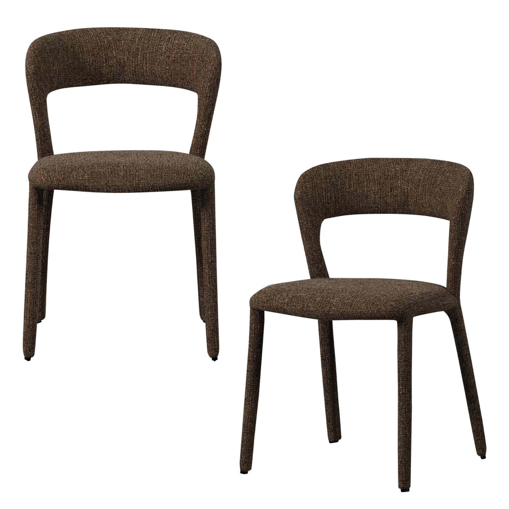 WOOOD Stuhl Noble 2er-Set in Dunkelbraun Melange - moderner & komplett gepolstert, Moderner Designerstuhl