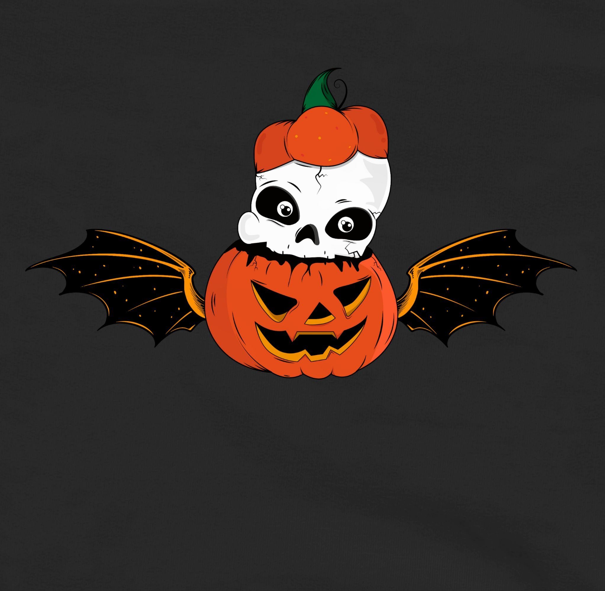 Kürbis Kürbisgesicht Kostüme Totenkopf Shirtracer Hoodie Halloween Skelett Kinder für meliert Fledermaus 2 Schwarz/Grau