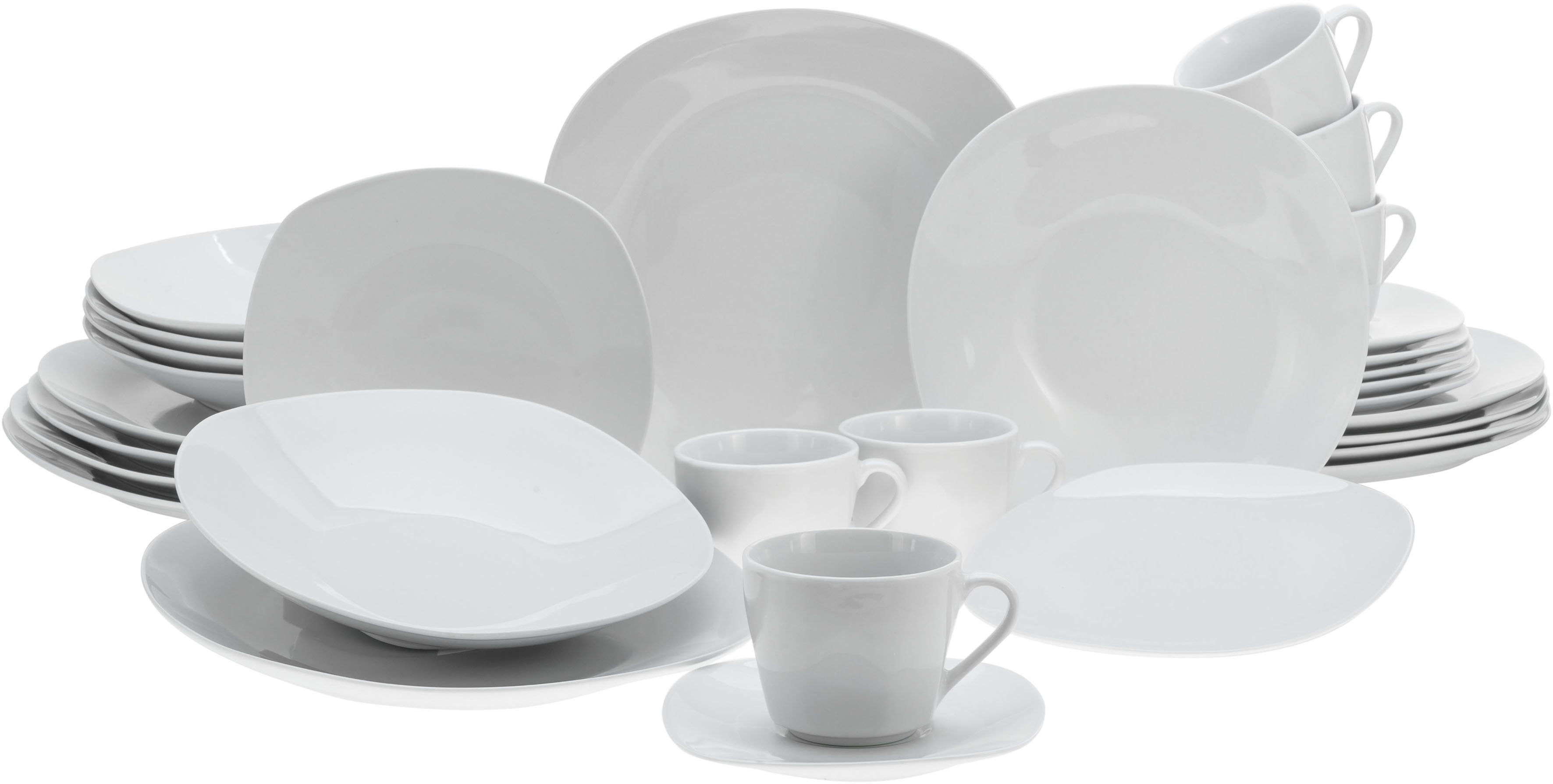 creaTable Kombiservice Square Weiss (30-tlg), 6 Personen, Porzellan, abgerundete, quadratische Form