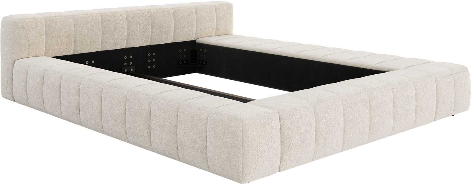 DELIFE Polsterbett Espazio, Bouclé Creme-Weiß 140x200 cm mit Stauraum