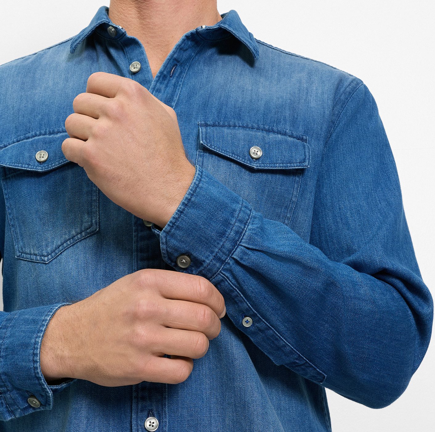 OLYMP Jeanshemd Casual im Denim-Look, Kentkragen