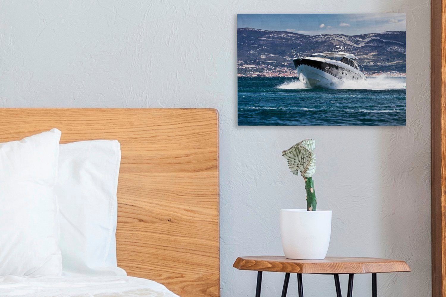 Wanddeko, Leinwandbilder, cm gleitet übers Schnellboot OneMillionCanvasses® 30x20 Wandbild (1 St), Leinwandbild Aufhängefertig, Wasser,