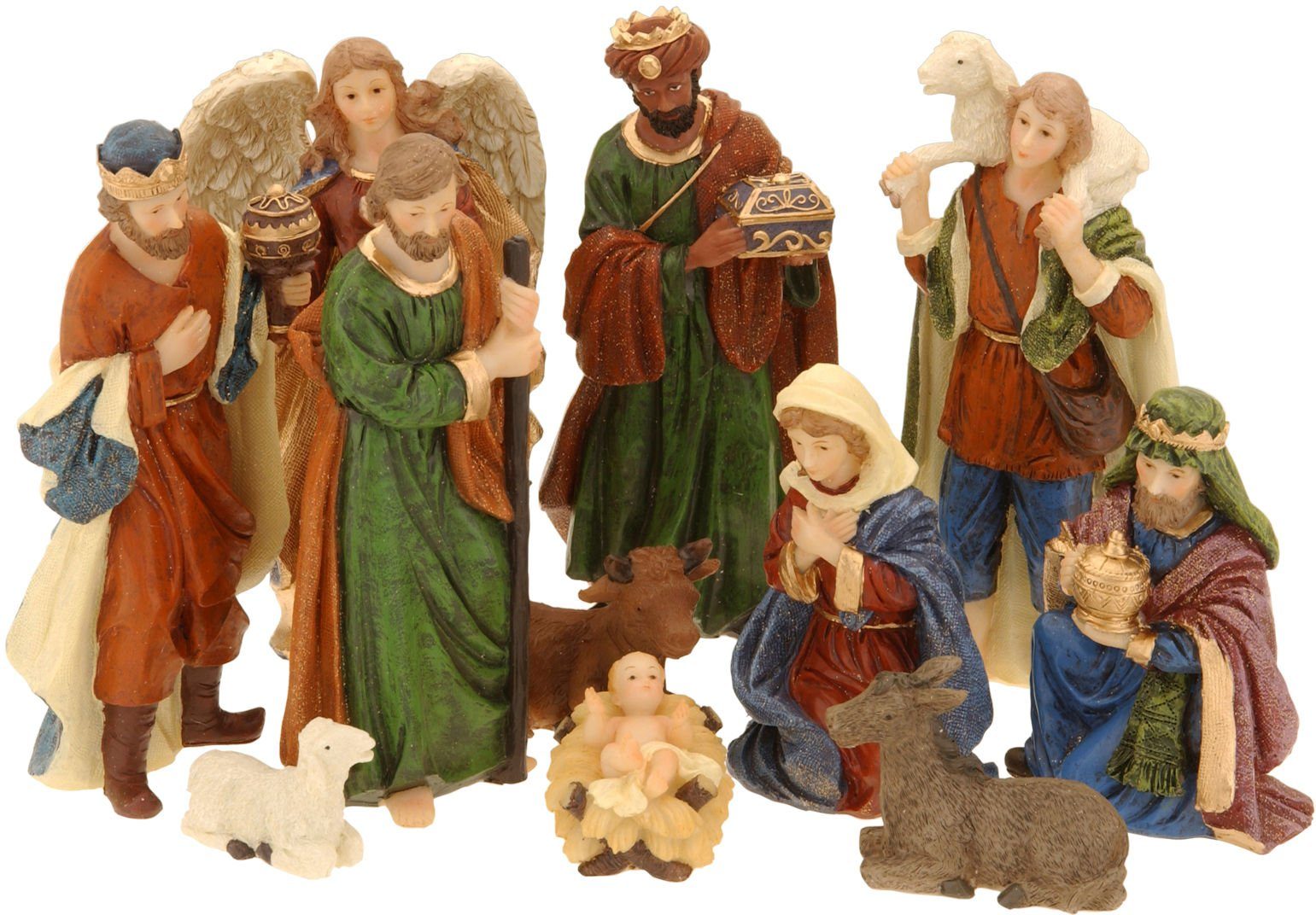 Krippenfiguren Tisch Dekoration Advent Weihnachts Krippe (11-tlg), Spetebo Set klein Stall 11-teiliges Krippen