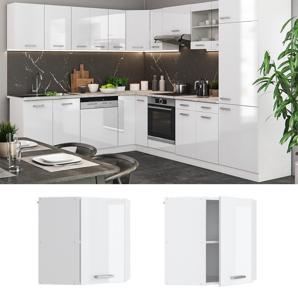 Vicco Eckhängeschrank R-Line, Weiß Hochglanz/Weiß, 57 cm (1-St)