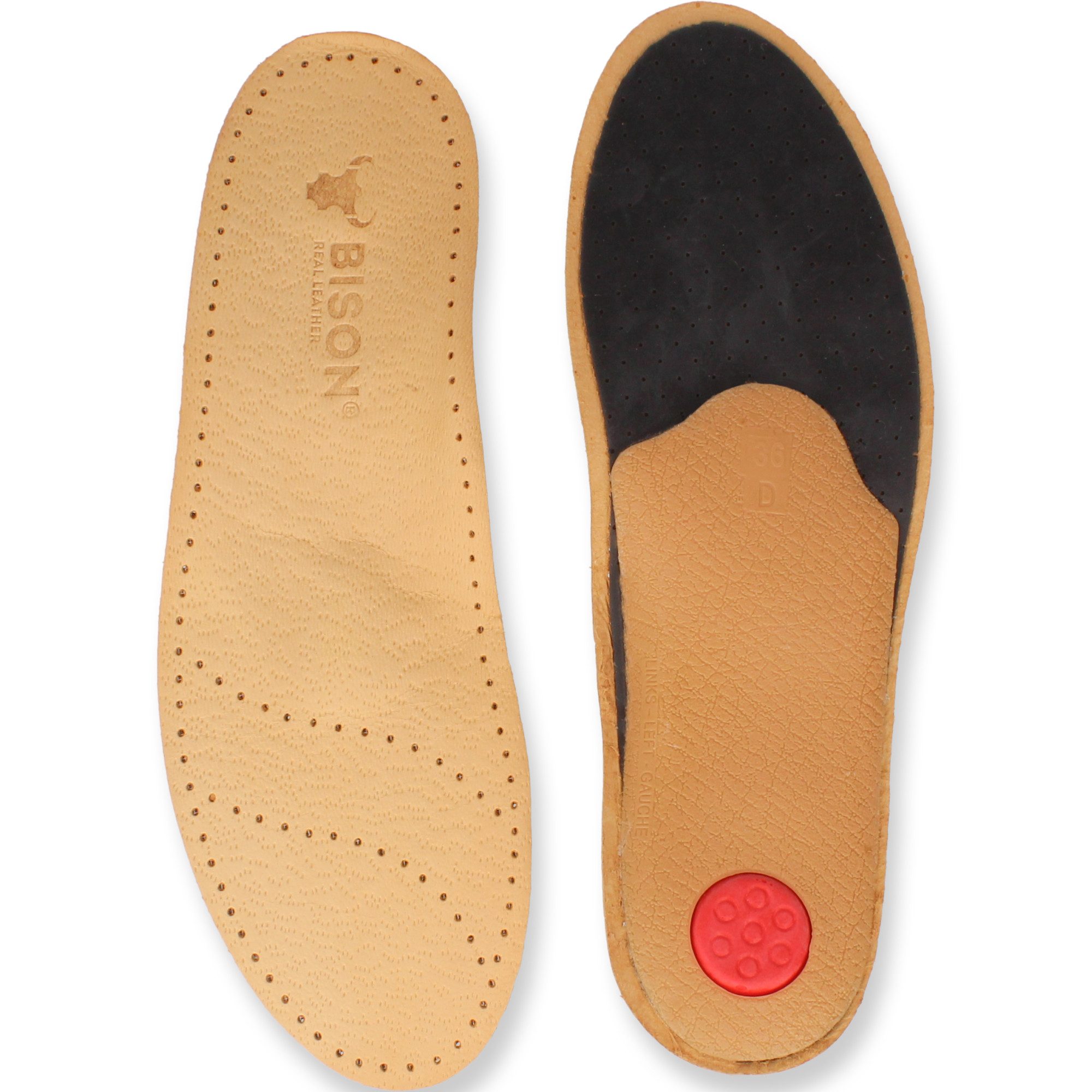 BISON Real Leather Einlegesohlen BISON Einlegesohlen aus Leder mit Aktivkohle (Set, 1-tlg., 1 Paar, 3 Paar, 6 Paar), mit entlastendem Mittelfuß-Stützelement